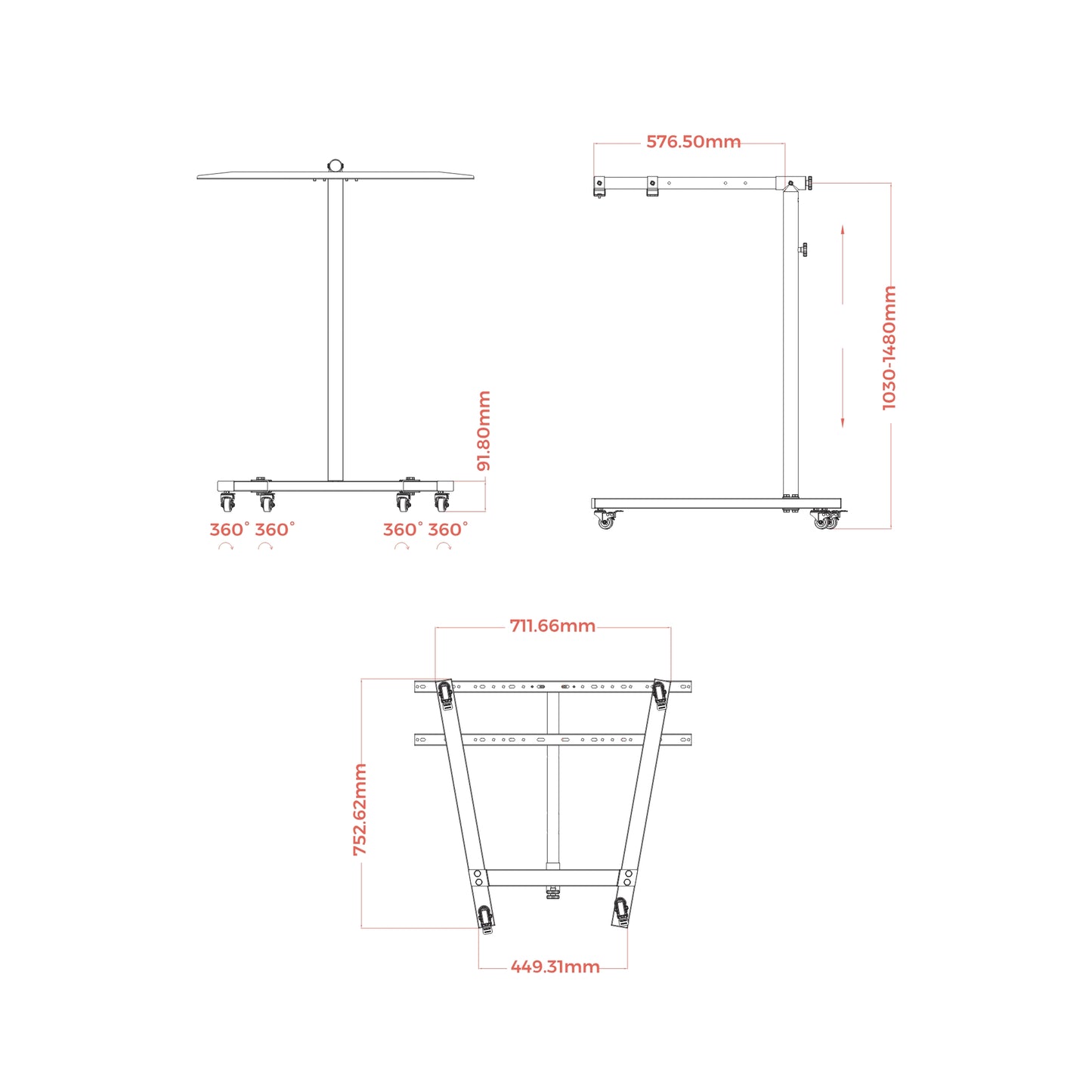 Dimensions for horizontal stand